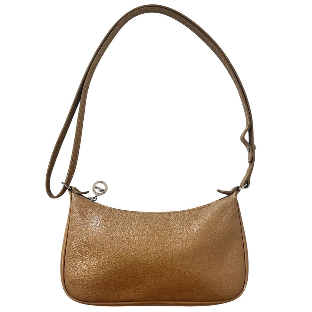 Longchamp Le Foulonne Vintage Beige Leather Baguette Convertible Shoulder Bag